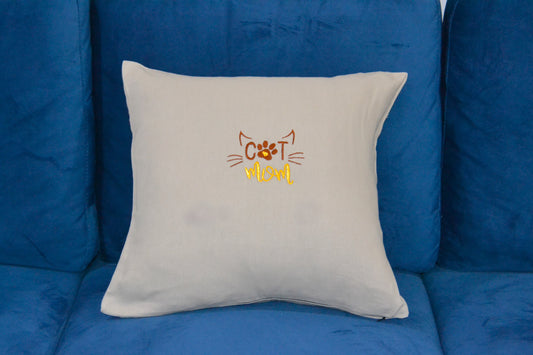 Toss Pillow Cover - Embroidered Cat Mom