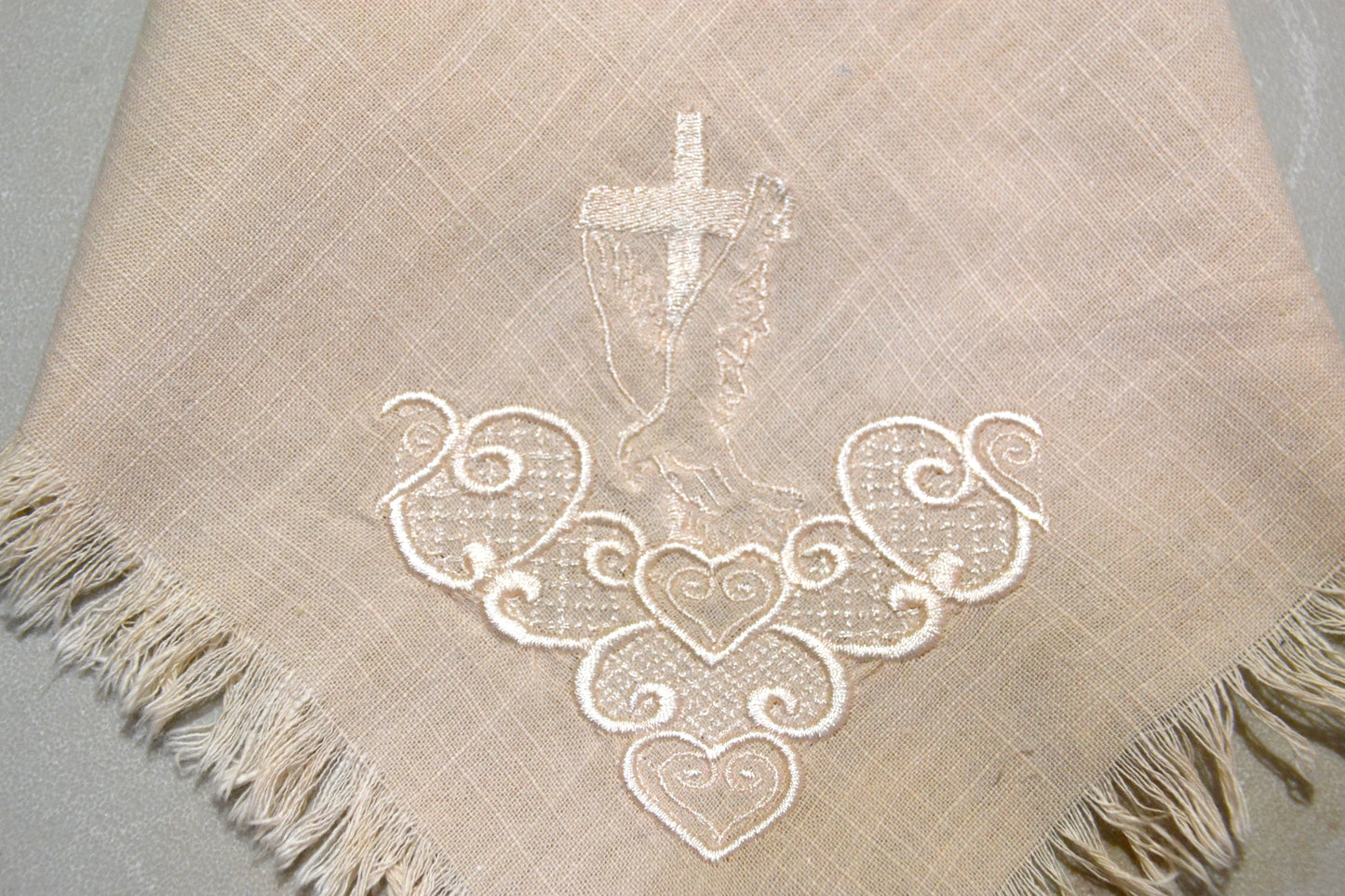 Cross with Dove Embroidered Cloth Dinner Napkins