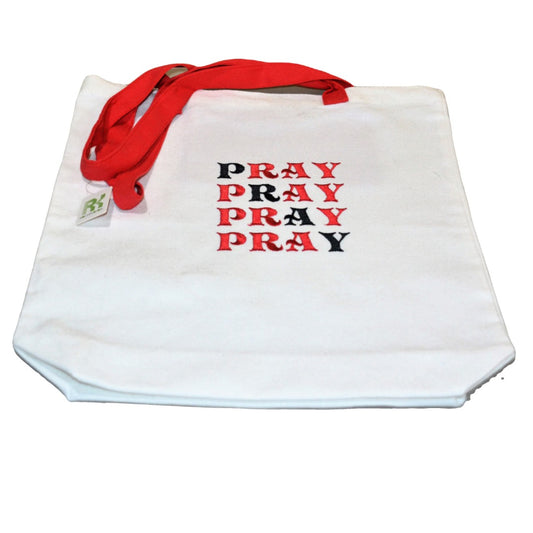 Embroidered  PRAY PRAY PRAY Medium Canvas Tote Bag